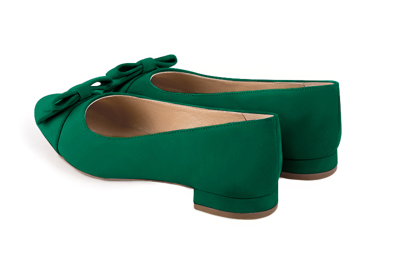 Emerald green women's ballet pumps, with low heels. Round toe. Flat block heels. Rear view - Florence KOOIJMAN